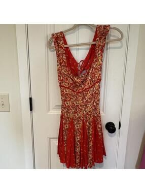 Free People Floral Red Sleeveless Dress with Open Back and T